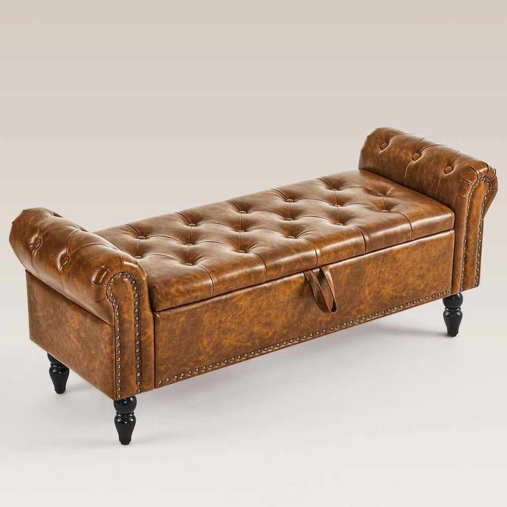 Furnimart Storage Bedroom Bench for End of Bed, Faux Leather Upholstered Stor...