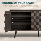 Bme Georgina Solid Wood Sideboard with Geometric Pattern, 2 Doors and 3 Drawers, 61 Inch Mid Century Modern Sideboard Cabinet for Kitchen, Dining Room, Living Room, Mocha