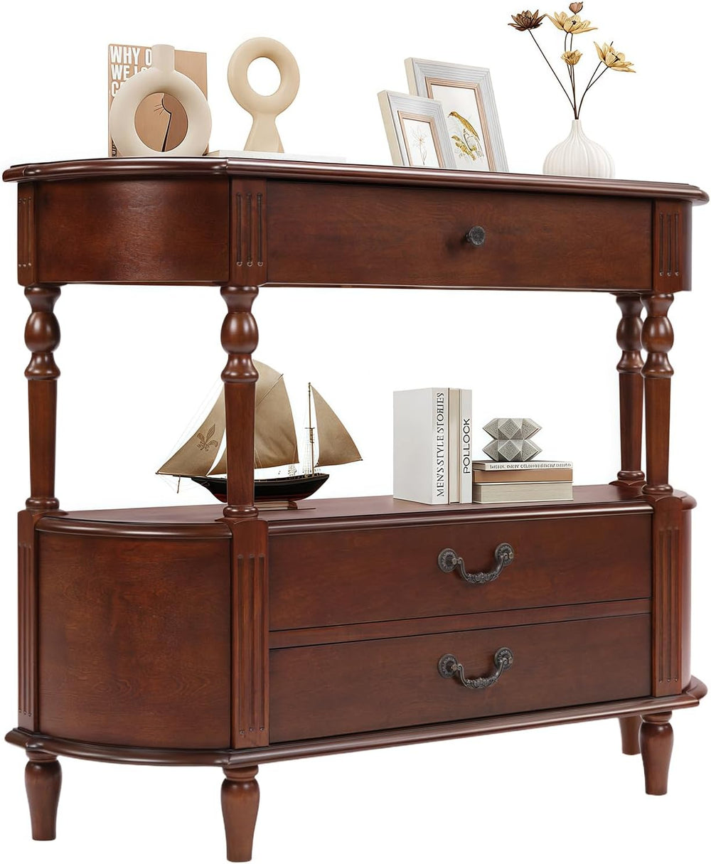 Solid Wood Retro Curved Console Table, 43" Half Moon Console Table Sofa ...