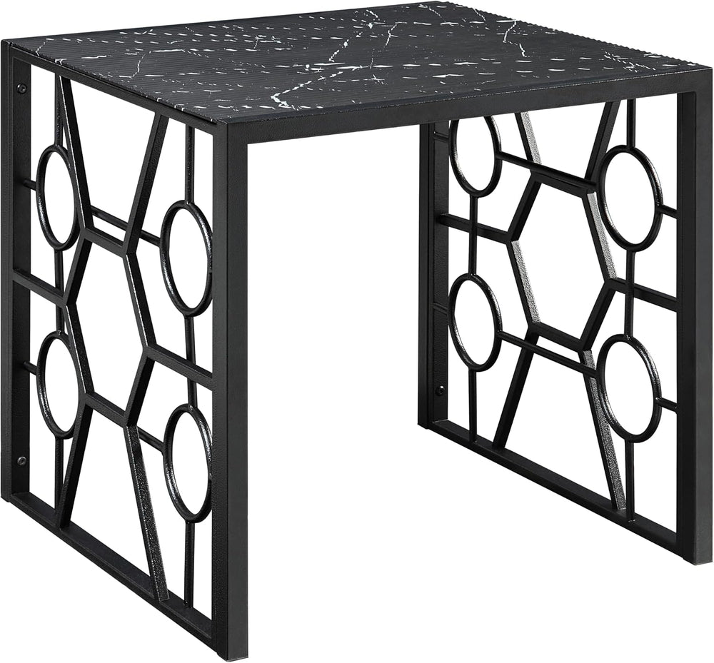 Polay 3pc Stylish Occasional Table Set Marble Print Tempered Glass Top | Feat...