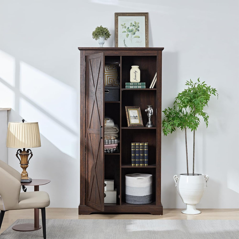 Farmhouse Kitchen Pantry Storage Cabinet 74.4" H, with Barn Doors and Sh...