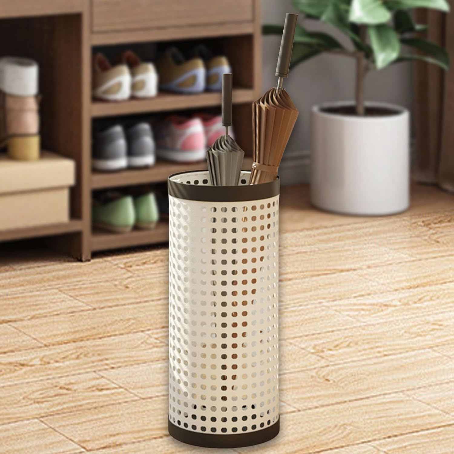 Umbrella Rack Decorative Canes Walking Sticks Holder Storage Bucket for Restaurant Hotel Office Doorway, Beige
