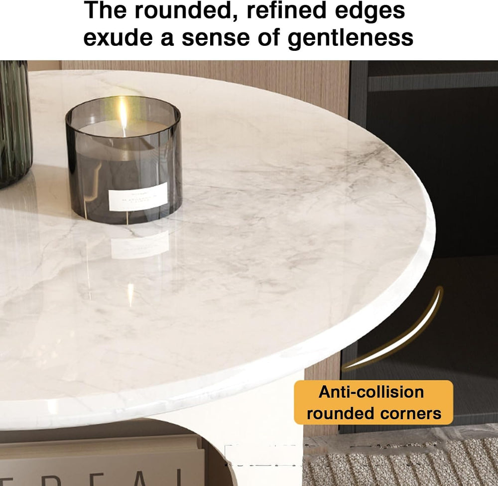 Bedside/Sofa Side Table – Micro-crystalline Stone Small Round Table for Livin...
