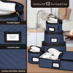 China Storage Containers 5-Piece Set Moving Boxes for Dinnerware, Glasses, Plates, Mugs and Saucers Sturdy Quilted Microfiber Dish Organizer with Dividers for Seasonal Storage - Holds Set of 12, blue