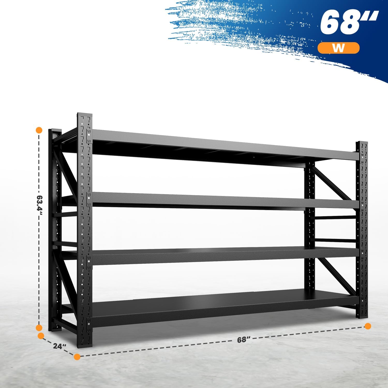 MIIIKO 68" W Storage Shelves,7500LBS Metal Garage Storage Shelving,Heavy Duty Adjustable Unit Storage Shelves for Warehouse,Basement,68" W x 24" D x 63" H,Black