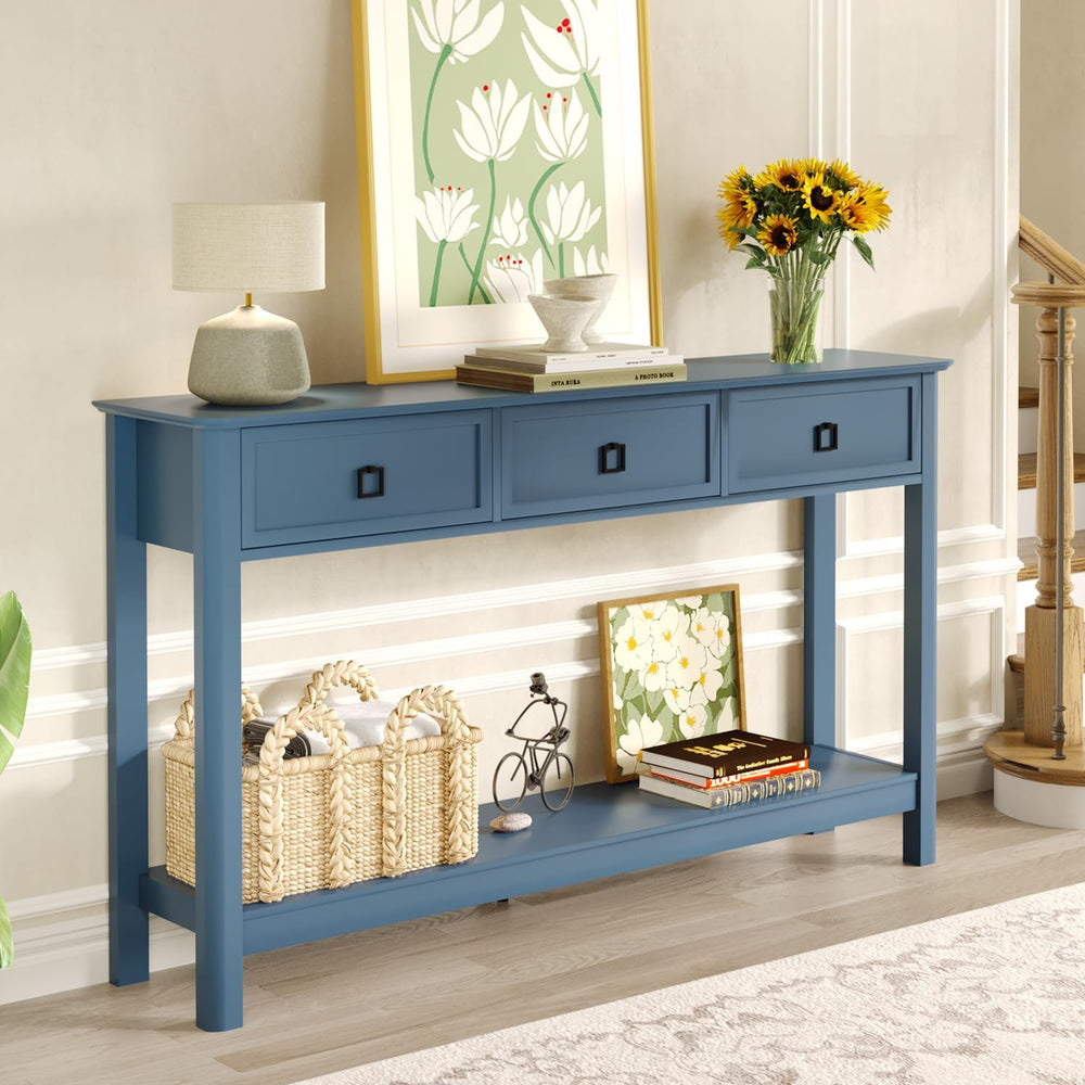 Treocho 53.1" Console Table with 3 Drawers, Sofa Table Behind Couch, 2 T...