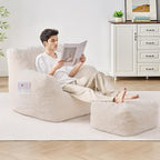Giant Bean Bag Chairs for Adults with Ottoman, Faux Fur Boneless Chaise Couch Filler with Memory Foam,Large BeanBag Lounge Lazy Floor Sofa Accent Chair for Living Room,Bedroom & Game Rooms