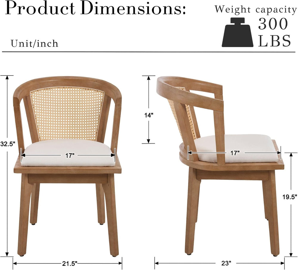 BESTANO Rattan Dining Chairs Set of 4, Mid Century Modern Farmhouse Wood Dini...