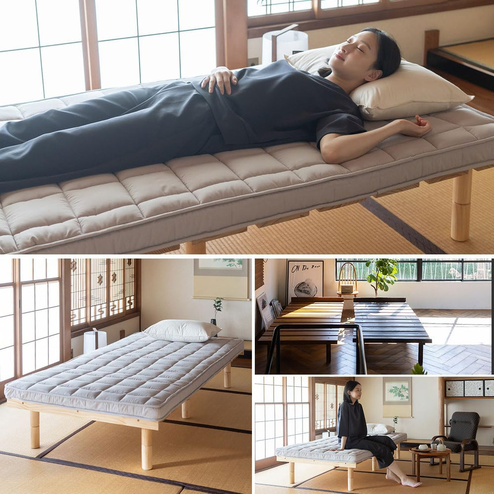 EMOOR Japanese Futon Mattress & Wood Slatted Bed Set Machi-OSMOS Twin (Ea...