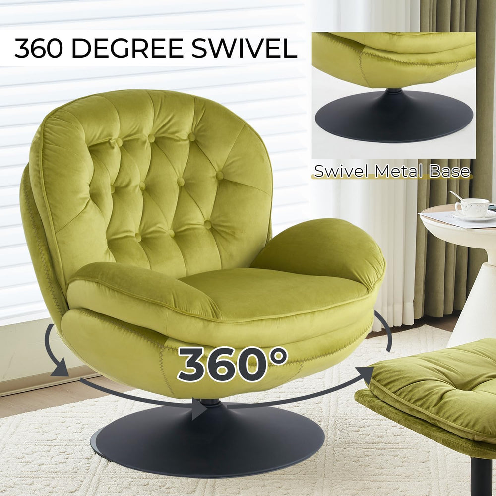 Velvet Swivel Accent Chair with Ottoman Set,Modern Tufted Armchair with Footr...