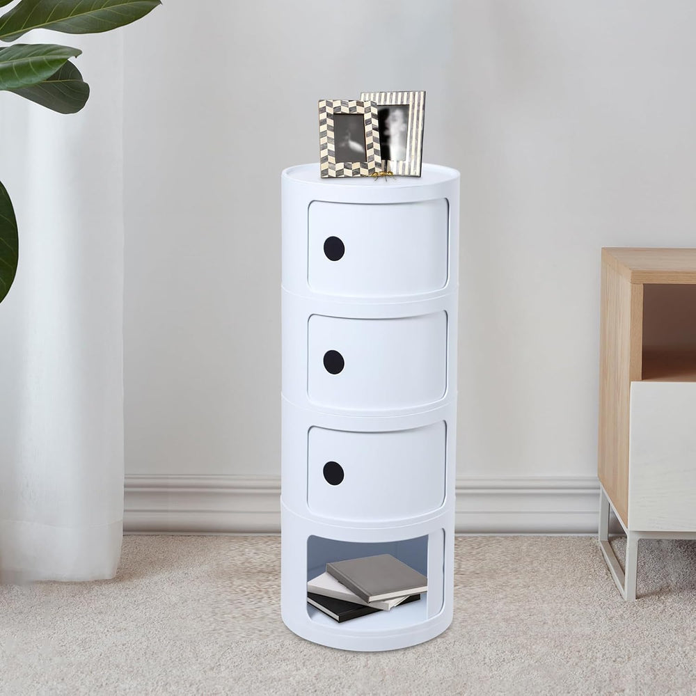 4 Tier Rounded Cabinet, Round Nightstand Detachable End Table with Storage Li...