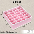 Simple Houseware 2 Pack Closet Sock Organizer, 24 Cell Drawer Divider, Pink