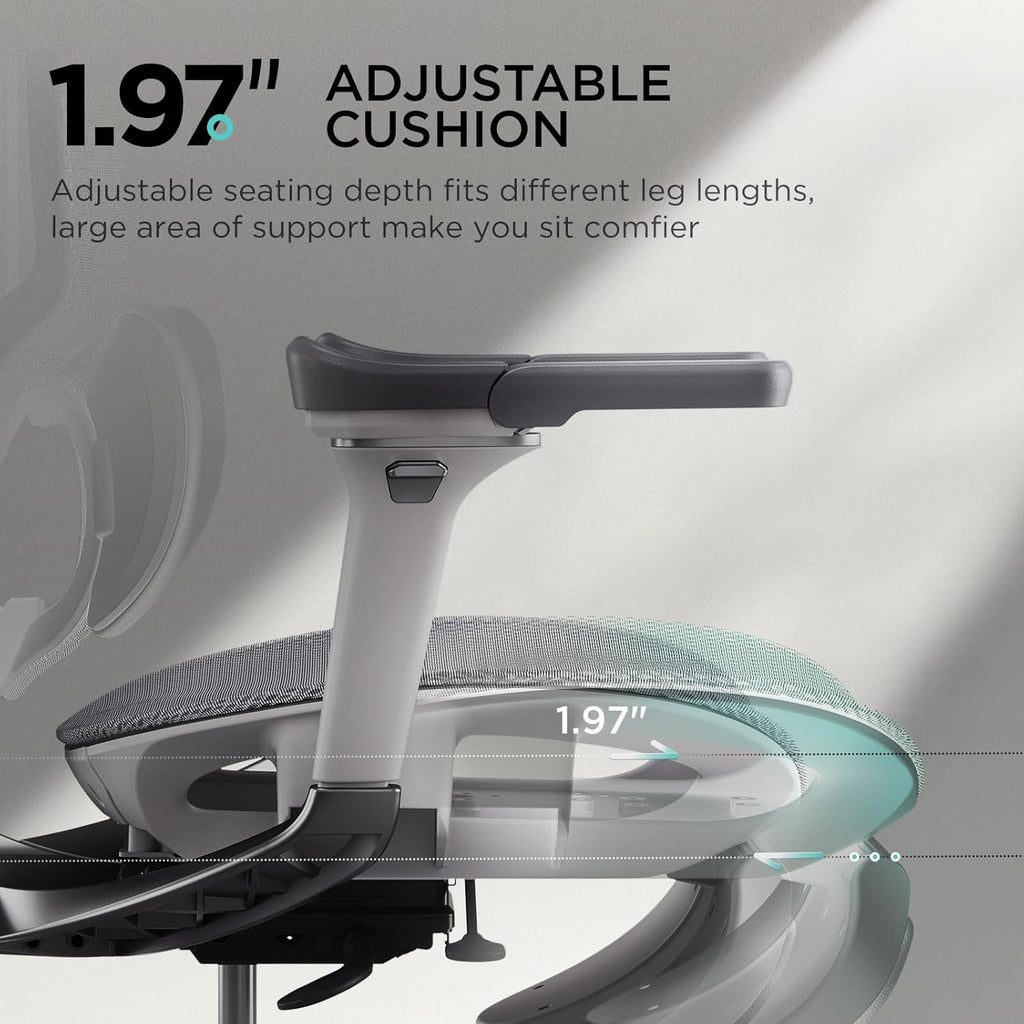 Hbada E3 Pro Ergonomic Office Chair, Big and Tall Office Chair - with 3-Zone Dynamic Lumbar Support, 4D Adjustable Headrest, 6D Adjustable Armrests, Grey