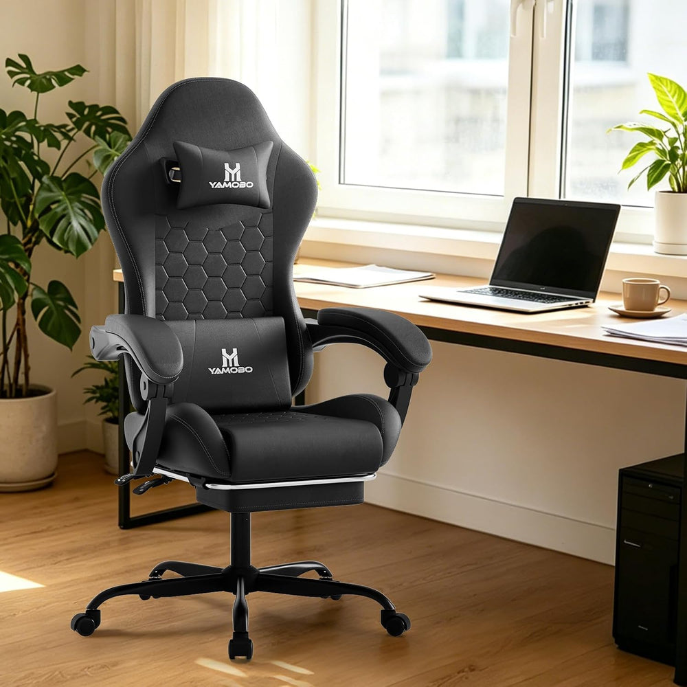 Gaming Chair, Computer Office Chair with Footrest, Adjustable Height & Ba...