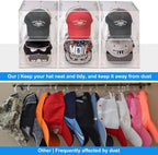 Acrylic Hat Organizer for Baseball Caps, Stackable Clear Sliding Tray & Door Panel Hat Holder Box , Large Cap Holder Organizer with Sliding Tray, Hat Racks Can Hold 30 Caps 16.6" H x 10.7" W x 15.8" D