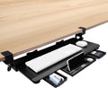 Large Keyboard Tray Under Desk Slide Out with Sturdy C-Clamp Mount and Storage Drawer, 27" (31" Including Clamps) x 12" Ergonomic Keyboard Trays for Home and Office, Black