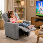 Naomi Home Suri Kids Recliner Chair: 150 Lbs Capacity & Solid Hardwood Frame for Ultimate Durability. Built to Grow Toddler & Children Sofa with Cup Holder, Footrest & 3 Recline Positions - Gray
