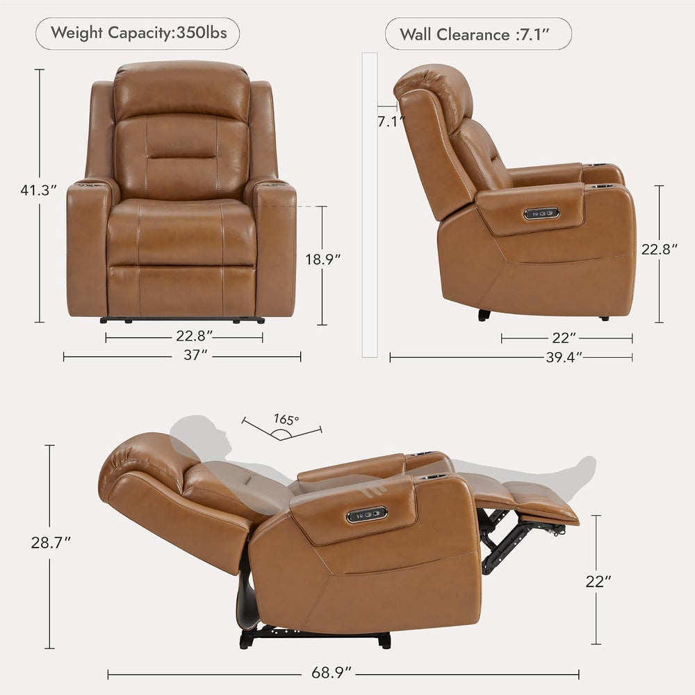 Watson & Whitely Genuine Leather Lay Flat Power Recliner Chair, Saddle