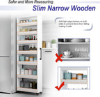 7-Tier Slim Storage Cart, Wooden Rolling Pantry Cabinet with Wheels, Narrow Shelf Organizer for Kitchen, Bakers Rack, Dining Room, Closet, Small Spaces Light Walnut 47.2" H*5.9" W*23.6" D