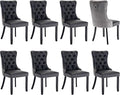 Modern Dining Chairs Set of 8, Tufted Upholstered Dining Chair with Solid Wood Legs, Velvet and Leather Dining Chairs, Sillas de Comedor, Comfy Kitchen Chair (Black+Gray, 8Pcs)