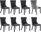 Modern Dining Chairs Set of 8, Tufted Upholstered Dining Chair with Solid Wood Legs, Velvet and Leather Dining Chairs, Sillas de Comedor, Comfy Kitchen Chair (Black+Gray, 8Pcs)