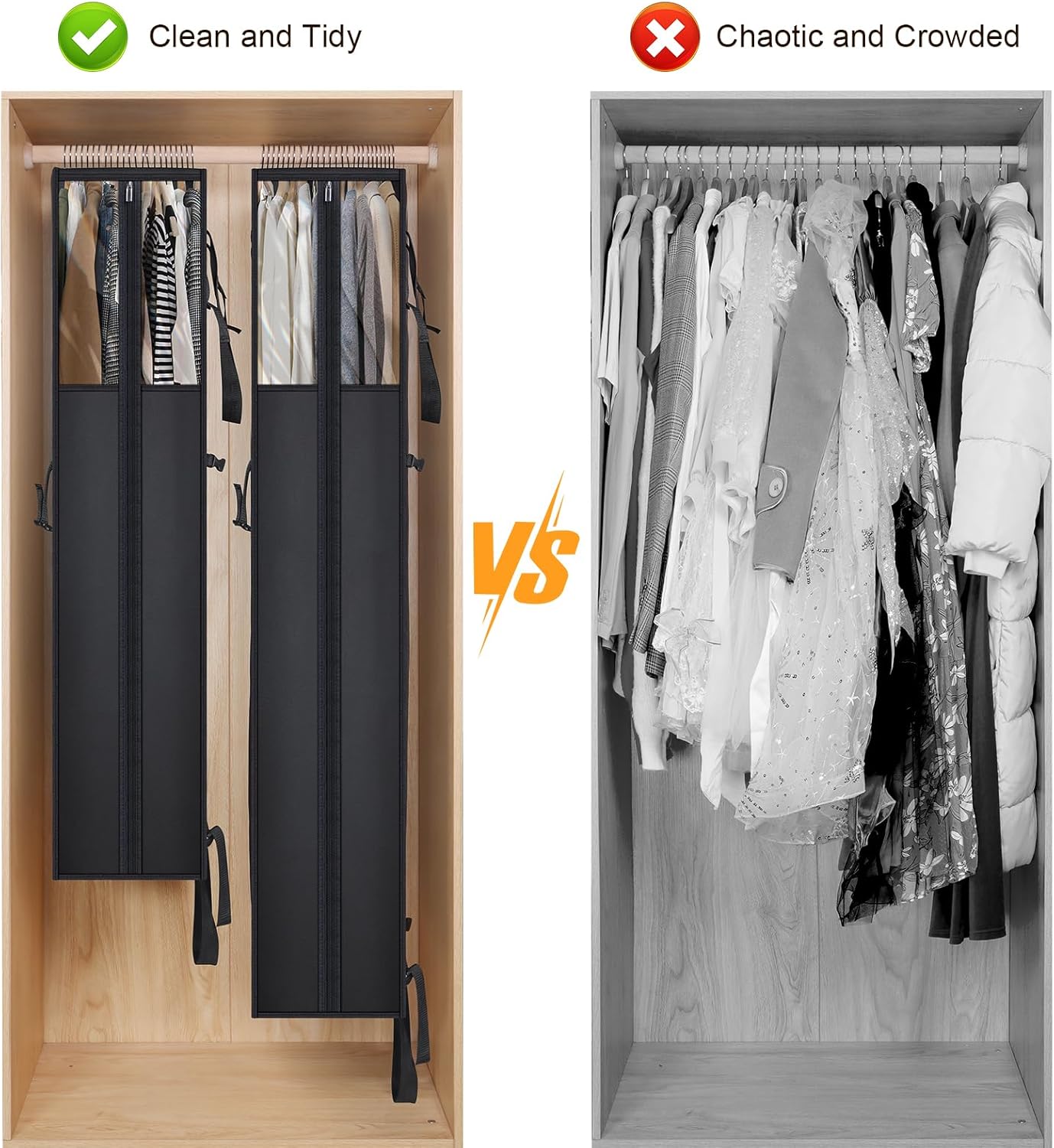 Univivi Garment Bag for Moving, Heavy Duty Suit Bag, 60 Inch, Set of 2 | Large Travel Bag for Moving, Non-woven Fabric, Suit Cover with Clear Window, Handles and Buckle Straps for Suit, Coat, Jacket