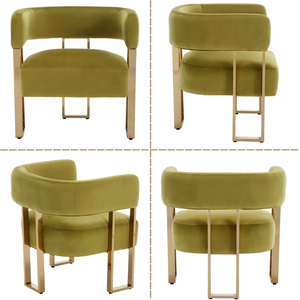 Modern Barrel Accent Chairs Set of 2, Living Room Side Chairs with Golden Met...
