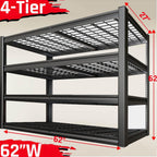 62" Wide Heavy Duty Garage Shelving Units, 4-Tier Deep Storage Shelves,Black Metal Garage Shelves,Steel Shelf,Large Storage Rack,Industrial Shelving for Shop, 62" W x 27" D x 62" H