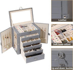 BOOVO Jewelry Box For women, 6 Layer Large Jewelry Organizer With Mirror, Multi-Function Storage Box With Lock, Accessory Holder With 5 Drawers, For Earrings Necklace Ring Bracelet (Gray)
