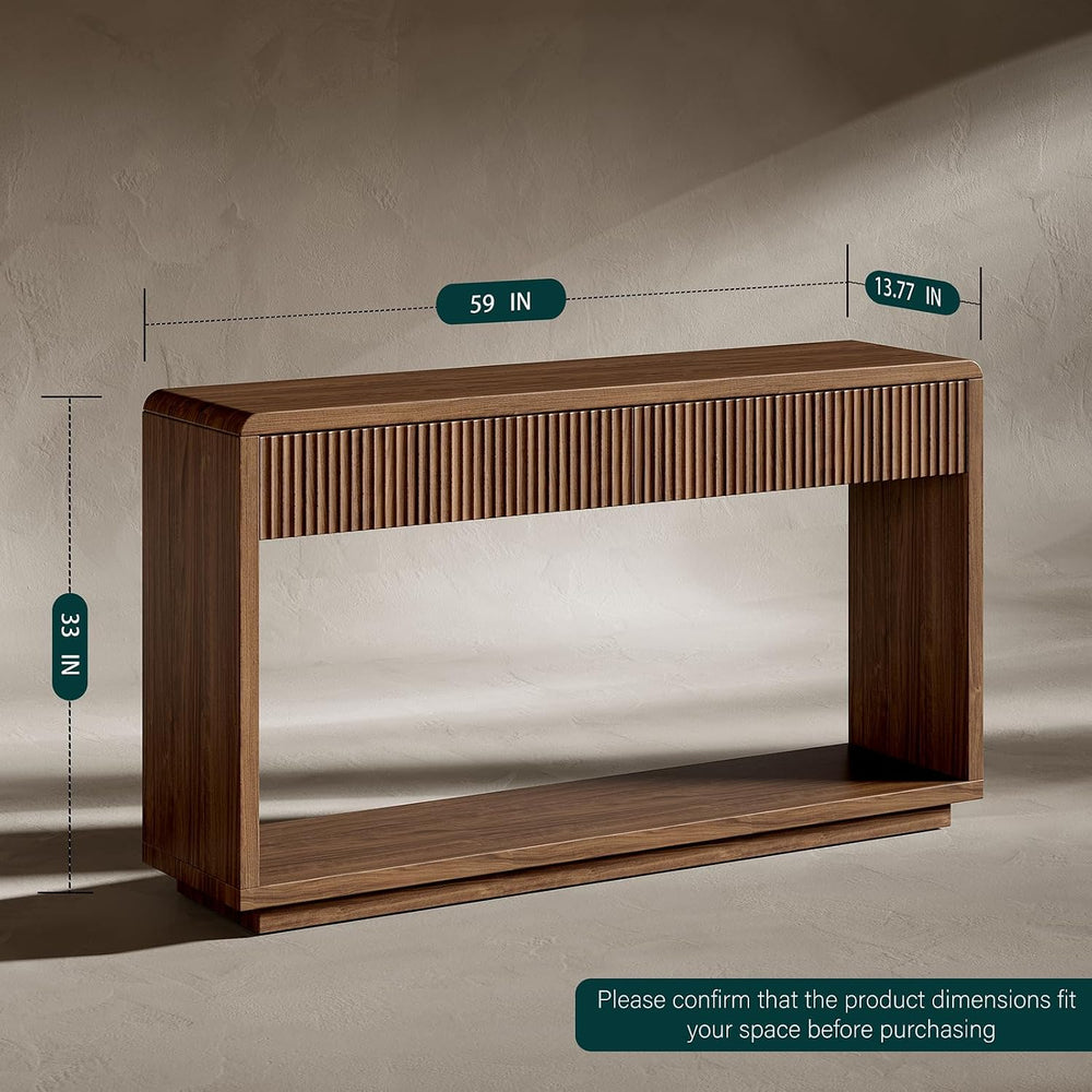 Evermagin 59'' Walnut Console Table with Drawers, Sofa Table with Sto...
