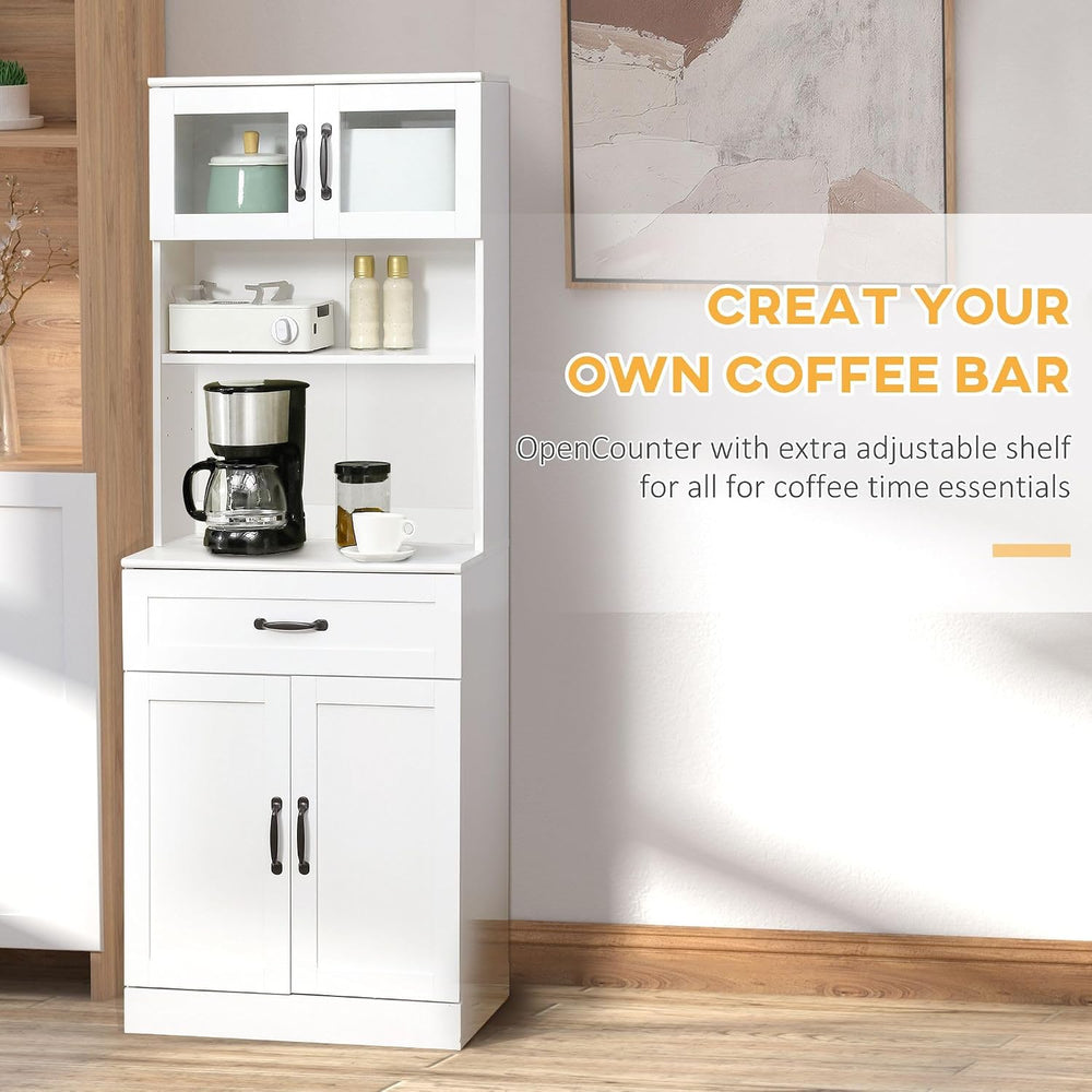 63.5in Premium Elegant 4-Door White Freestanding Kitchen Buffet Cabinet with ...