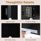 COSTWAY Full Length Mirror Jewelry Cabinet, Wall Door Mounted Jewelry Organizer with Makeup Mirror, Ring Slots & Necklace Hooks, Large Storage Jewelry Armoire for Bedroom, Dressing Room (Black)
