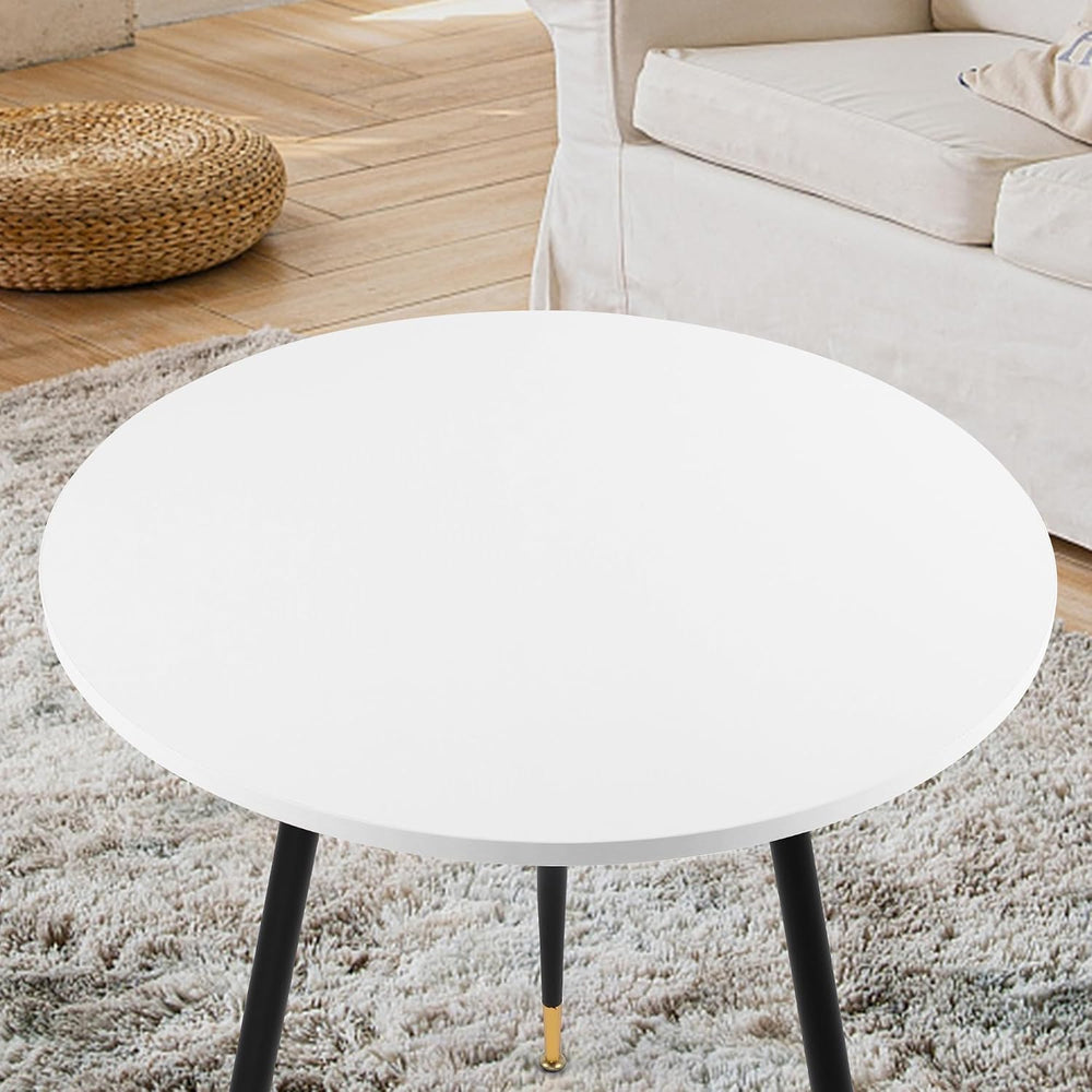 NOBPEINT Round Modern Wooden Side Table, 28 Inches End Table with 3 Metal Leg...