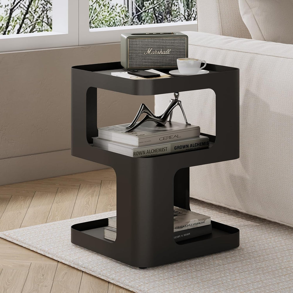 Modern Side Table for Sofa & Couch,Black Metal Bedside Table,3 Tier end T...