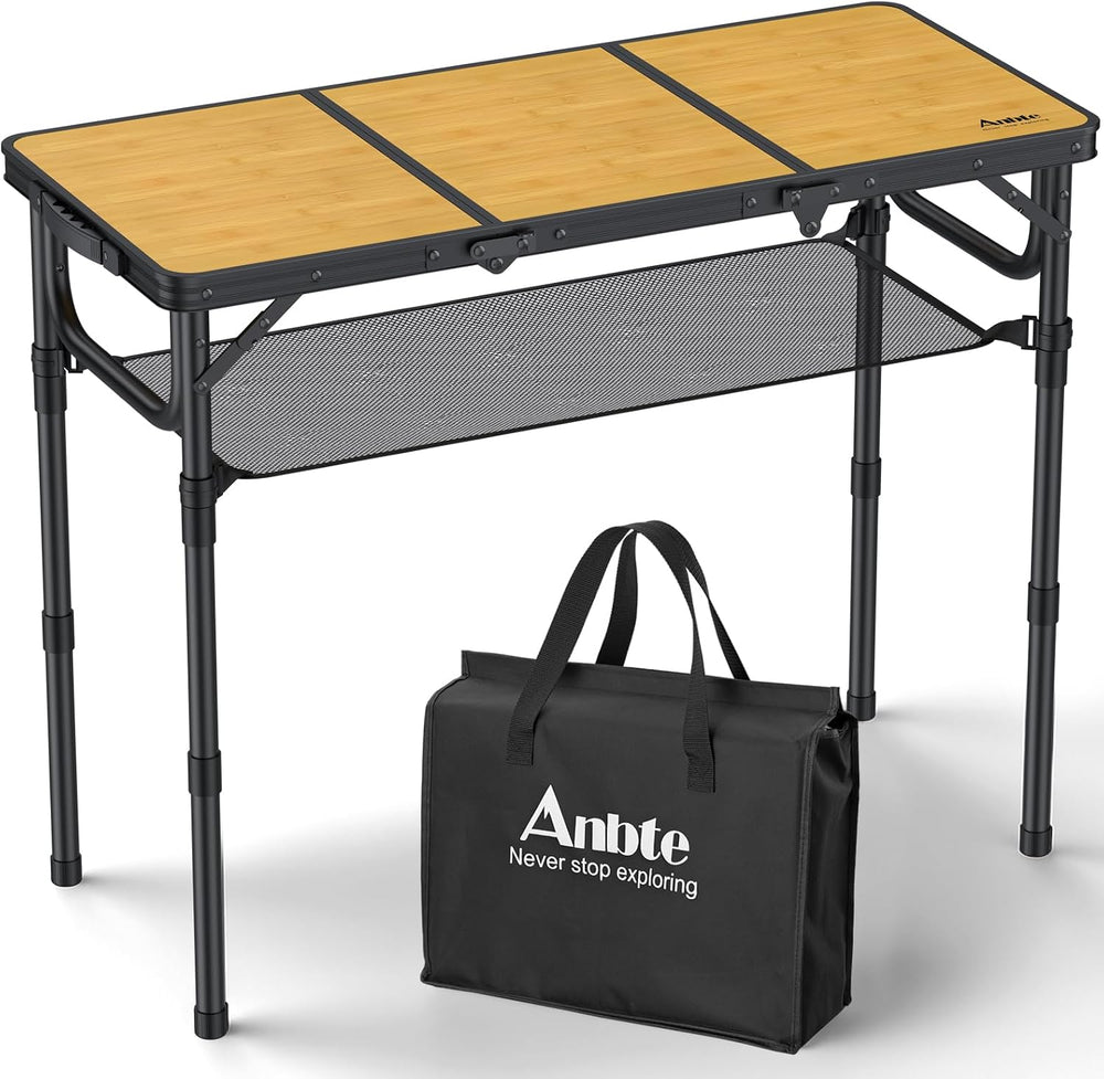 Anbte 3ft Camping Table Foldable with Storage Net and Bag, 3 Adjustable Heigh...