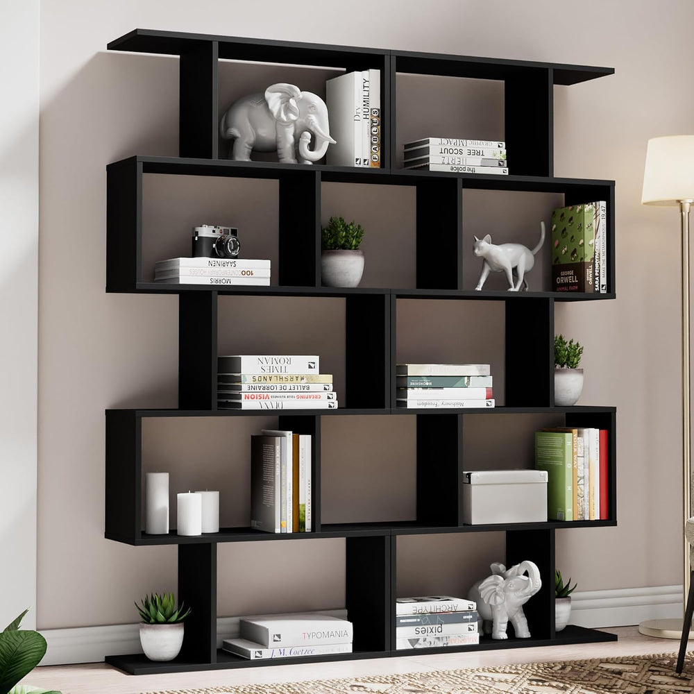 Cozy Castle Set of 2 Geometric Bookcase, S-Shaped Modern Bookshelf, Room Divi...