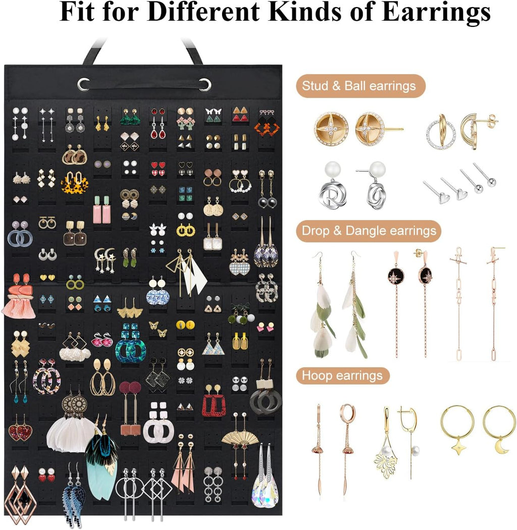 Earring Holder Organizer, Hanging Earrings Storage Display Holds Up to 300 Pairs for Women Girls-Black 1 Pack