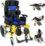 Kids Lightweight Folding Reclining Wheelchair with Adjustable Headrest - Full Lying Ergonomic Design Child Wheelchair, Armrest Height Adjustment, Sitting Position Control - Cerebral Palsy Wheelchair