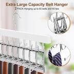 TOPIA HANGER 2 Pack 2 in 1 Belt Tie Hanger for Closet Max 60 Belts with 60 Ties Capacity, 40 Hooks Belt Tie Racks Wooden Hanger for Closet Organizer Storage “U” Fit Belt and “一” Fit Tie - CT52W