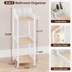 Slim Bathroom Storage Shelf Unit, 3 Tier Corner Storage, Rustic Makeup Organizer, Space-Saving Floor Standing Storage Shelves for Bathroom, Vanity,Kitchen, Laundry 9.85im Matte White