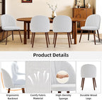 Fabric Dining Chairs Set of 4, Upholstered Mid Century Modern Dining Chairs, Armless Accent Chair with Walnut Wood Legs for Kitchen, Living Room, Dining Room, White