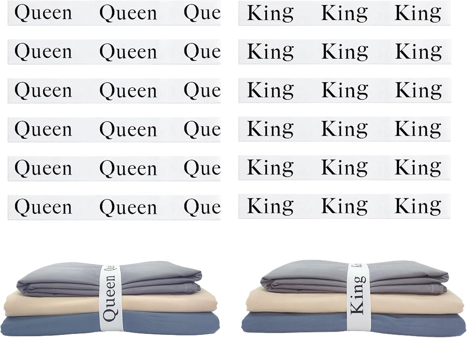12 Pieces Bed Sheet Organizer Bands, Closet Organization Sheet Straps, Linen Labels Bedding Bands, Elastic Bed Sheet Storage Sheet Keepers （6PcsQueen 6PcsKing ）