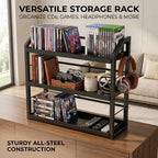 3-Tier CD Holder, Sturdy Steel CD Storage Rack for Display, Holds 125 CDs | Versatile CD Organizer with Top Display Shelf, Reversible Trays, Headphone Hook for Home Office Gaming Room Kitchen Counter