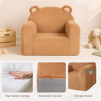 MONKISS Toddler Chairs Comfy, Brown Bear Kids Couch for Ages 1-6 | Toddler Couch, High-Back Foam Armchair, Machine-washable Removable Cover, for Bedrooms, Playrooms, Reading, Rest and Gifts