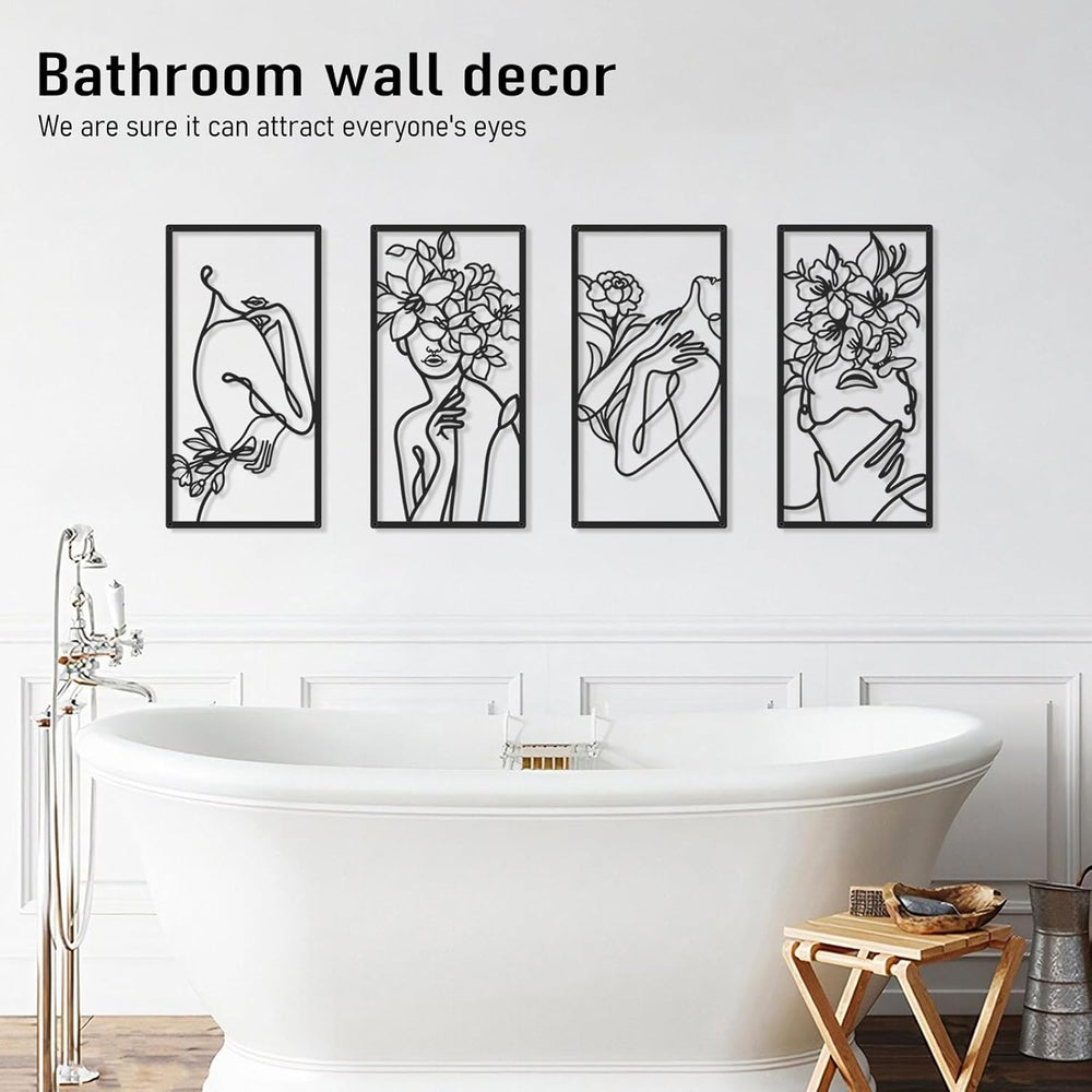 Bakovity Black Metal Wall Art, Abstract Minimalist Floral Woman Wall Decor