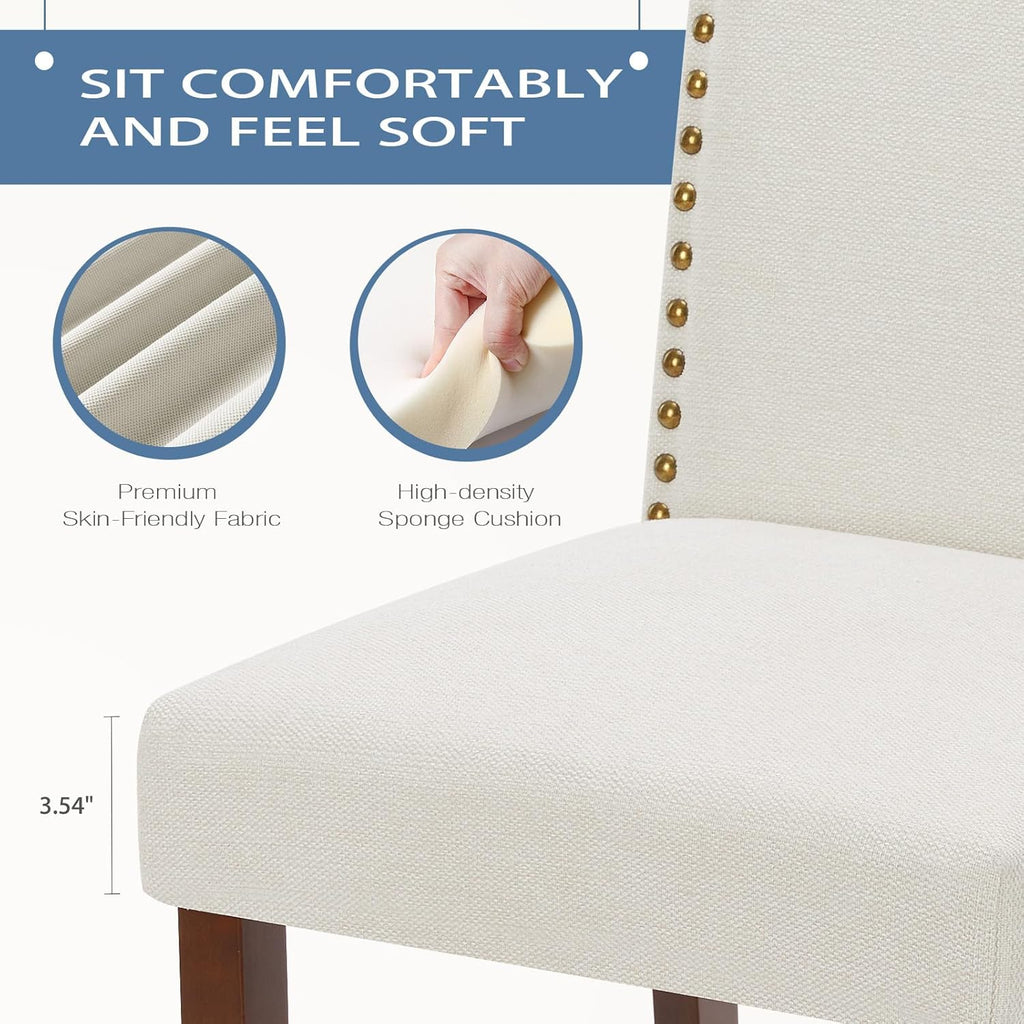 DUMOS Dining Chairs Set of 2, Fabric Kitchen Chairs for Living Room, Beige | Farmhouse, Upholstered, Wooden Legs, Padded Seat, High Back, Armless, Modern Accent, Dining Room, Restaurant