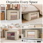 Storage Bags,Clothes Blanket Storage Bins Foldable Closet Organizers with Reinforced Handle for Home Dorm Storage and Organization,Fabric Bags for Organizing Sheets,Clothing (Beige,1)
