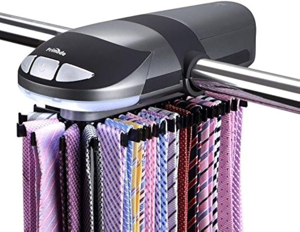 Motorized Tie Rack Stores Up to 50 Ties– Closet Organizer, Holds & Displays Up to 50 Ties Or Belts, Rotation Operates with Batteries. Great Gift Idea for Fathers Day