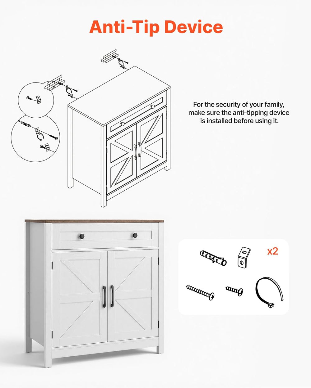 VEVOR Buffet Cabinet, Farmhouse Sideboard Cabinet with Drawer, 30" Coffe...