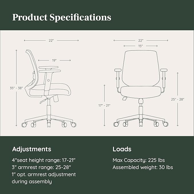 Branch Daily Chair - Computer Office Chair with Swivel, Lumbar Rest, and Adjustable Armrests - Sustainable, Stylish Mesh, & Adjustable Armrests - Comfortable Seating for Improved Posture - Blue